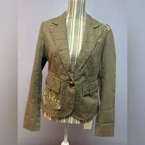 Carmen Olive Green Tailored Blazer with Notched Lapel embroidered L